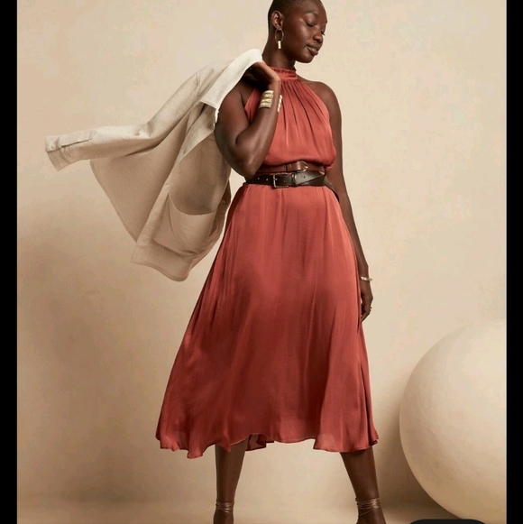 Banana Republic Dresses & Skirts - Banana Republic Rust-Red Satin Halter Midi Dress